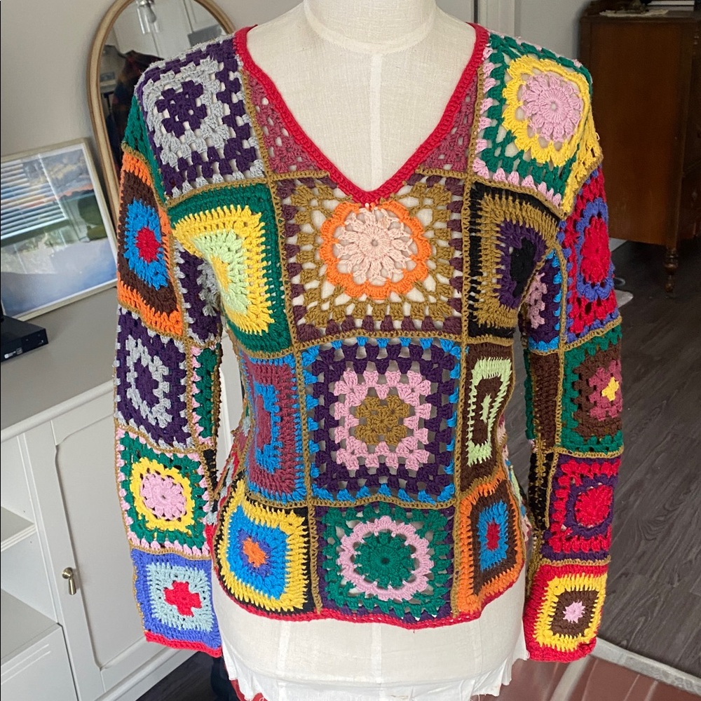 Vintage 1990s Y2k Express Patchwork Crochet Top - image 2